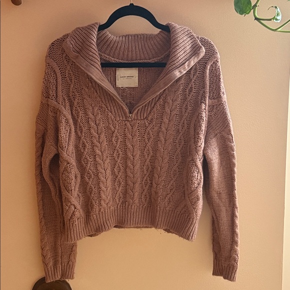 Lucky Brand Dusty Pink Cable Knit Cowl Sweater - Picture 2 of 5